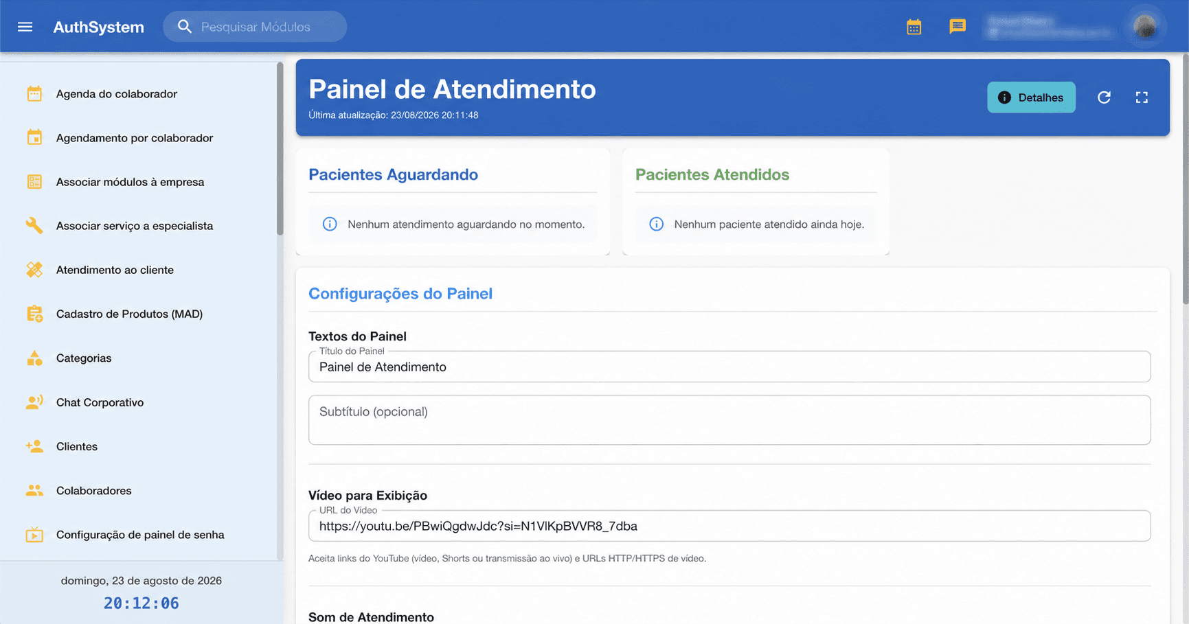 Configuração do painel de atendimento do AuthSystem com identidade permanentemente anonimizada